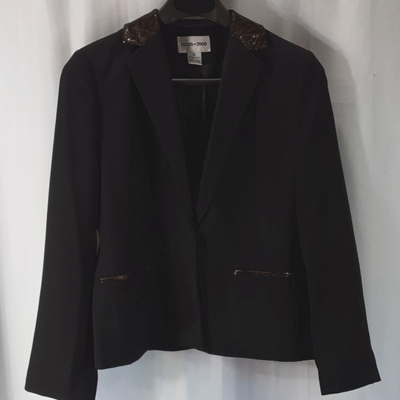 Focus 2000 size 10 blazer black/brown studded leopard print collar - Picture 3 of 9